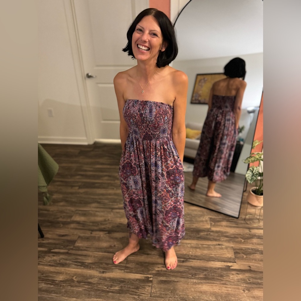 Purple strapless romper